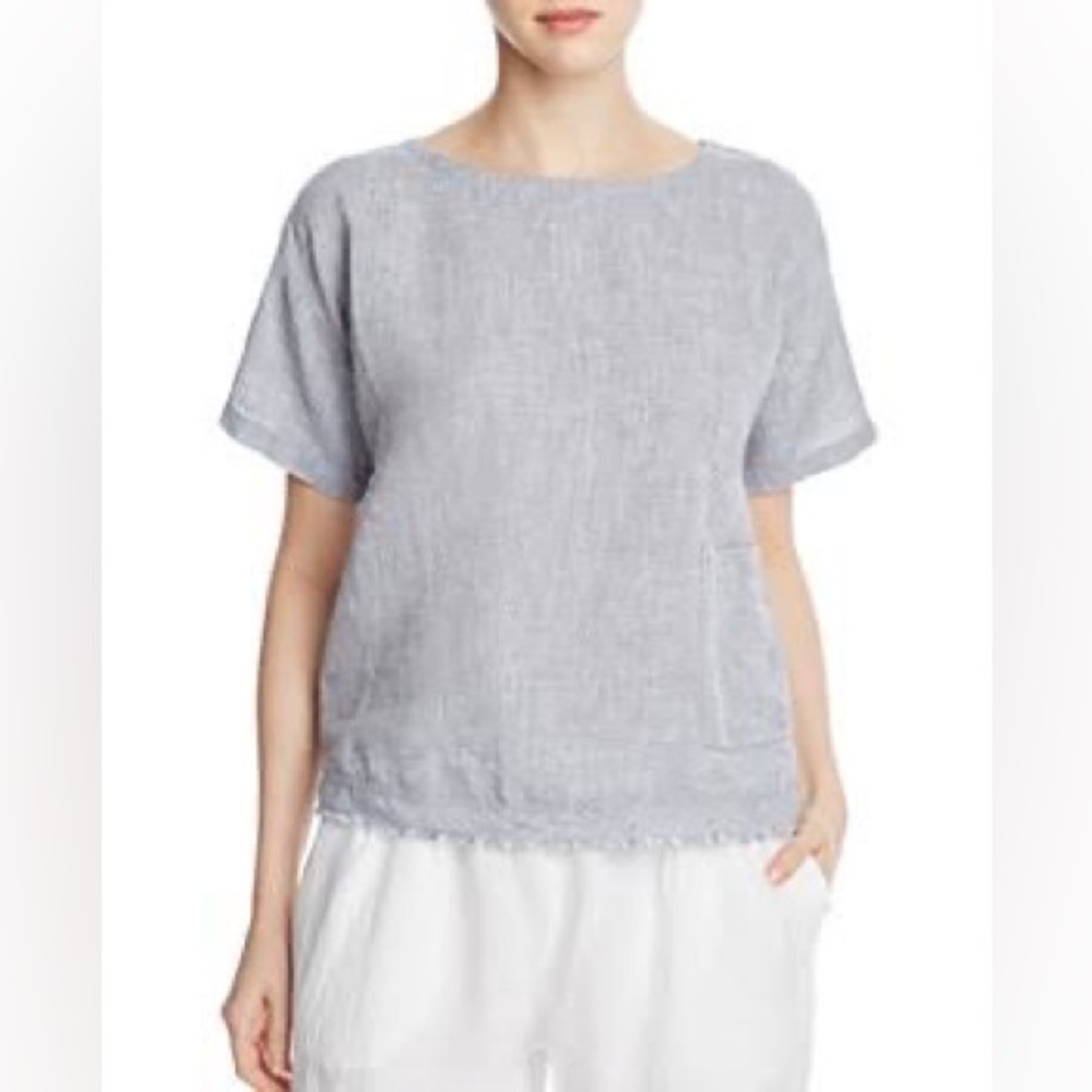 Eileen Fisher linen patch pocket organic linen boxy top XS like new - Picture 4 of 11